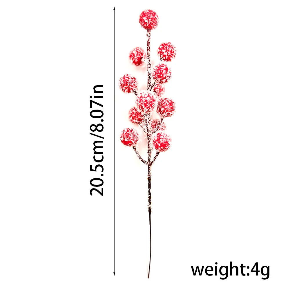 10pcs Snow Frosted Artificial Red Berry Stems Suitable For Christmas Tree Decoration Holiday DIY Crafts Xmas Ornaments HomeDecor