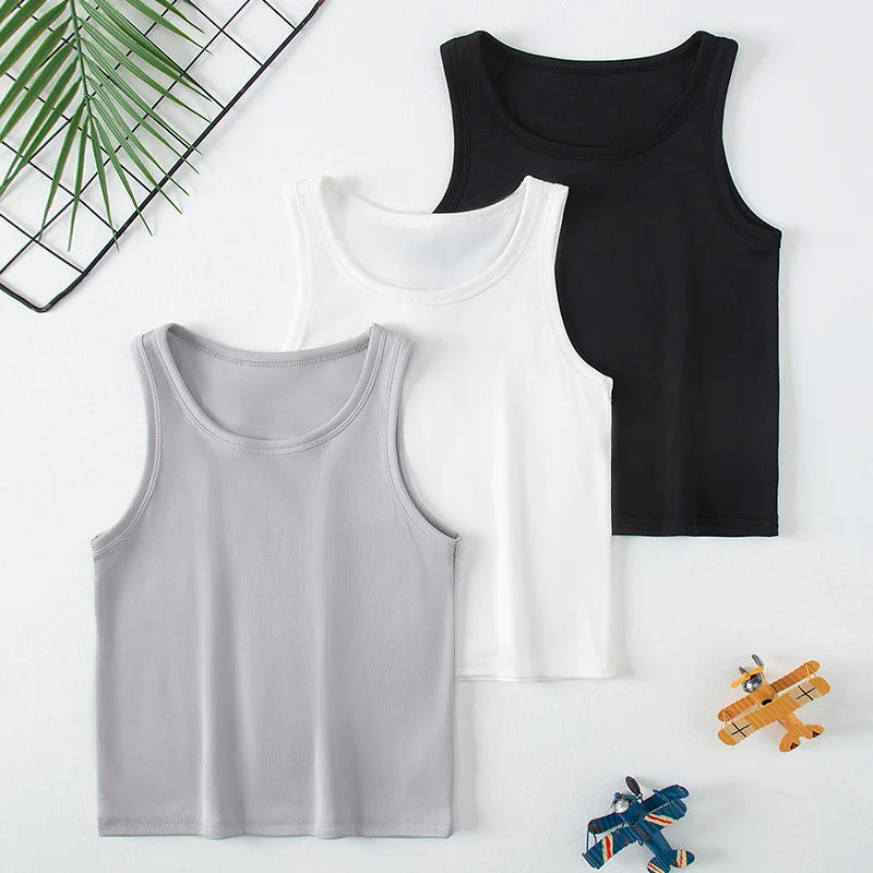 1/3/4 Pcs Children's Four Seasons Thin Solid Color Joker Vest Boy Loose And Comfortable Bottoming Shirt girl Sweet And Lovely  T