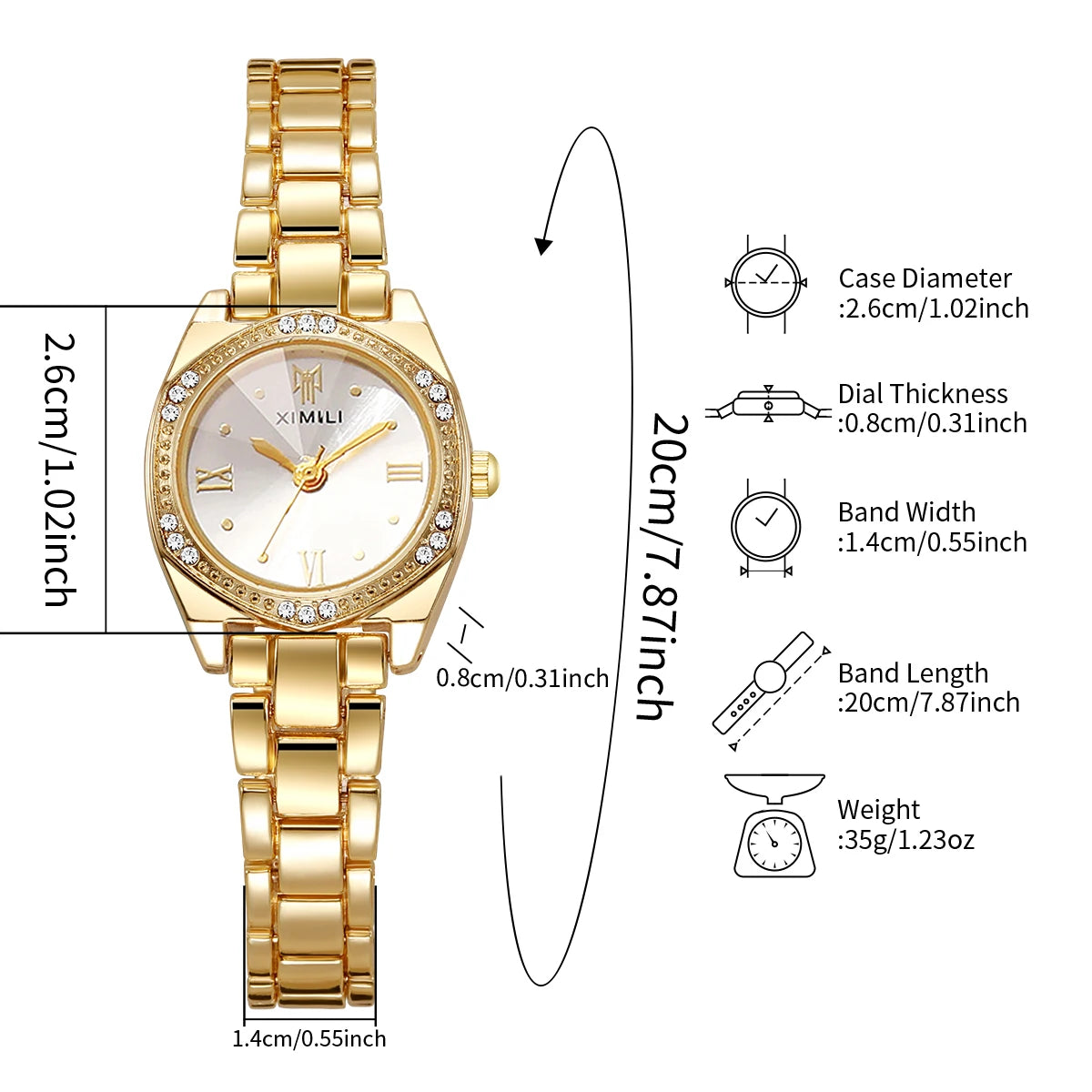 Elegant Rhinestone Roma Dial Women Quartz Watch Stainless Steel Bracelet Wristwatches Clock Gift Relogio Feminino（Without Box）