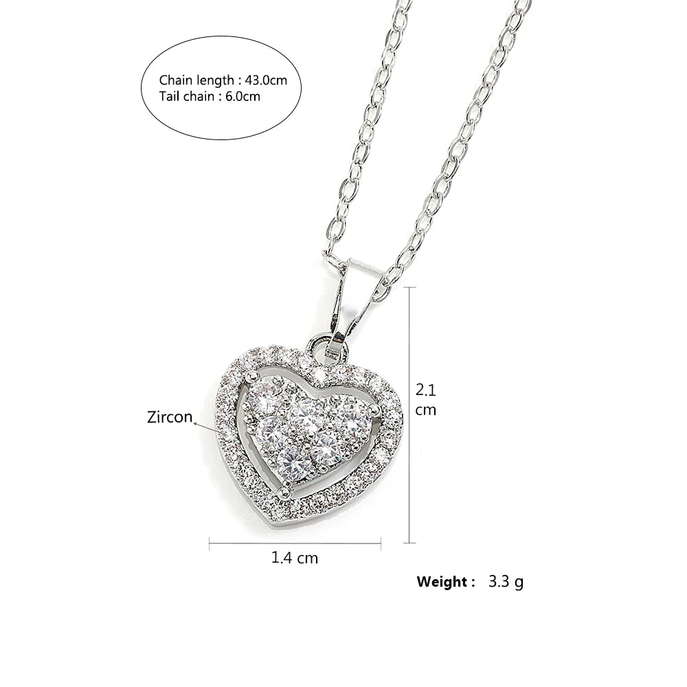 ZAKOL Simple Geometric Crystal White Zircon Pendant Necklace For Women Silver-Color Wedding Party Jewelry Gift With Box