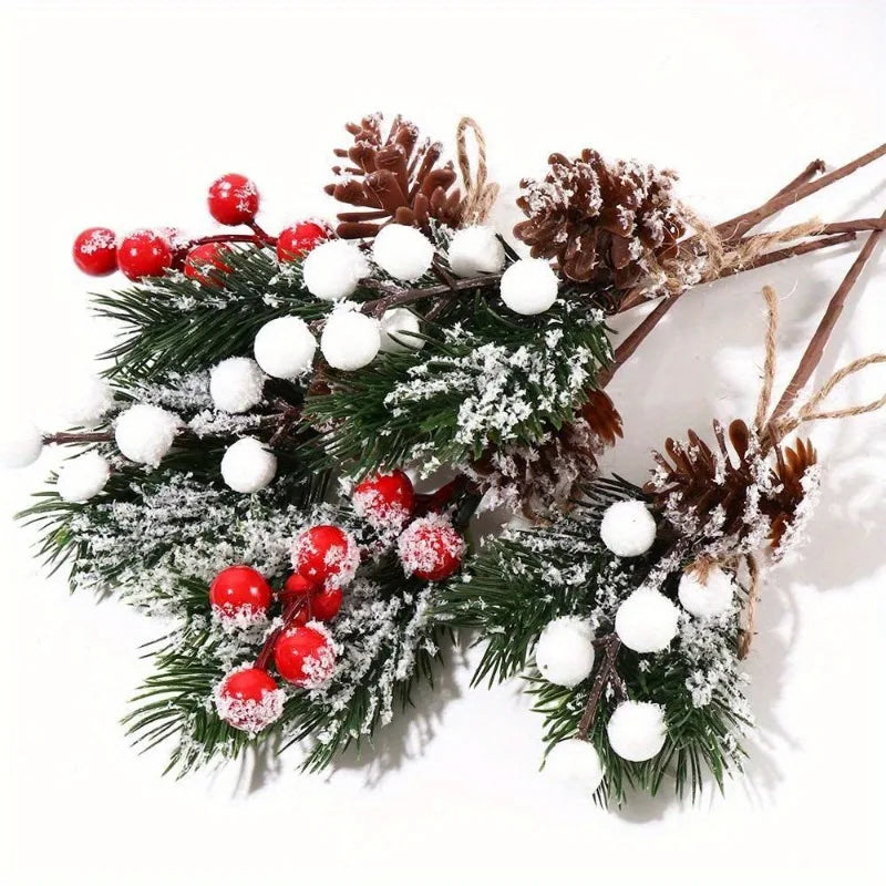 10 Rustic Cedar Branches with Faux Berries And Holly - Durable Plastic Christmas Ornaments, Fireplace Garlands, Vine Decorations