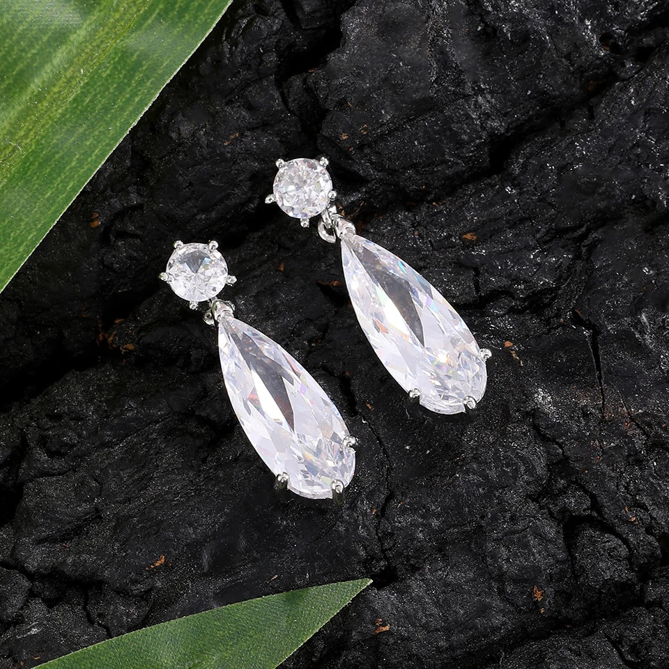 ZAKOL 9 Types Long Teardrop Shaped Cubic Zirconia Dangle Earrings for Women Gorgeous Sparkling CZ Bridal Earrings Jewelry Gifts
