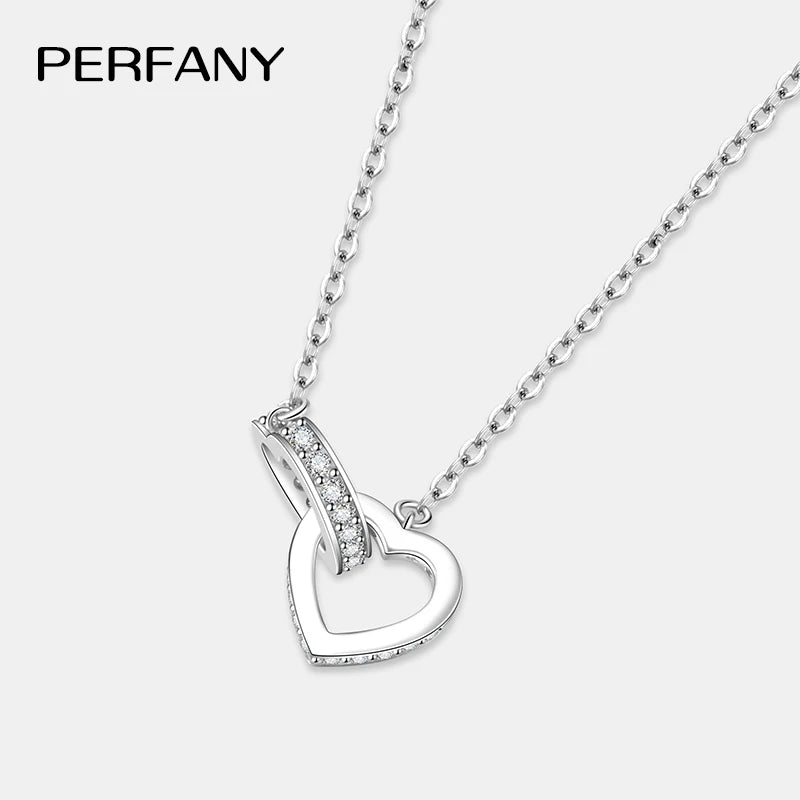 PERFANY Moissanite Double Heart Necklace – S925 Sterling Silver