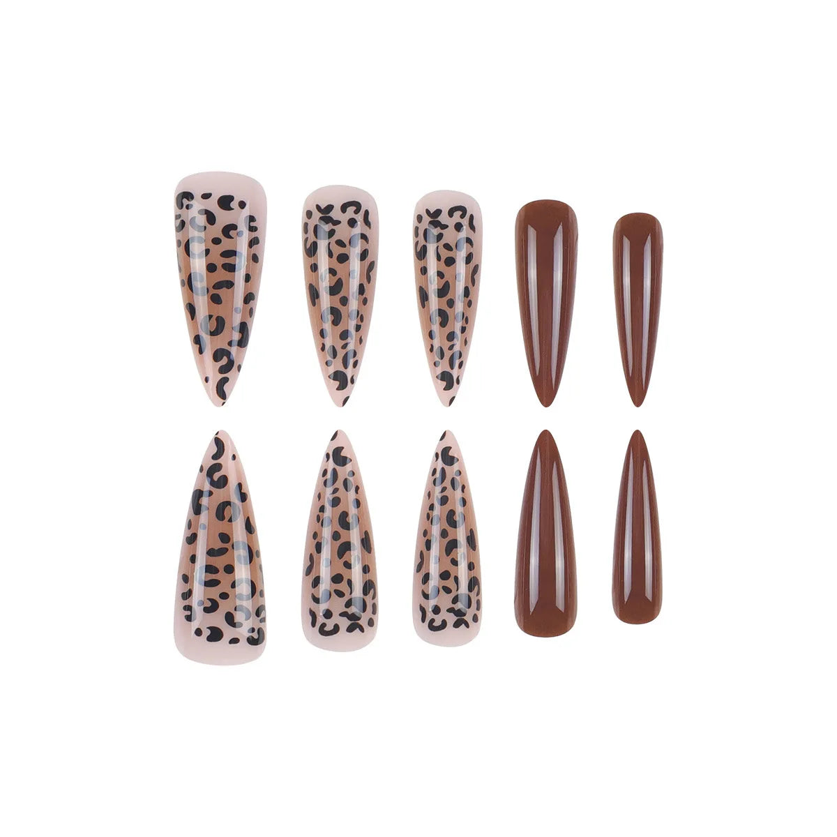 24Pcs Brown Leopard Print Pattern False Nails Press on Long Stiletto Acrylic Manicure Detachable Spice Cool Nails Set for Women