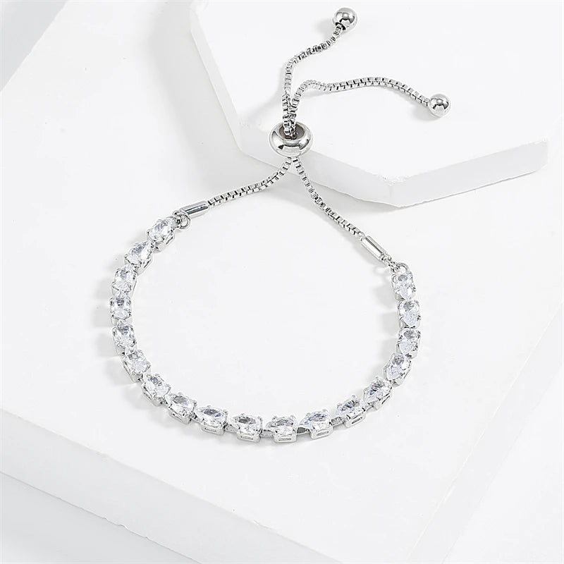 Adjustable Geometric Korean Fashion Water Drop Zirconia Crystal Bracelets Bangles for Women Party Jewelry Girls Birthday Gift