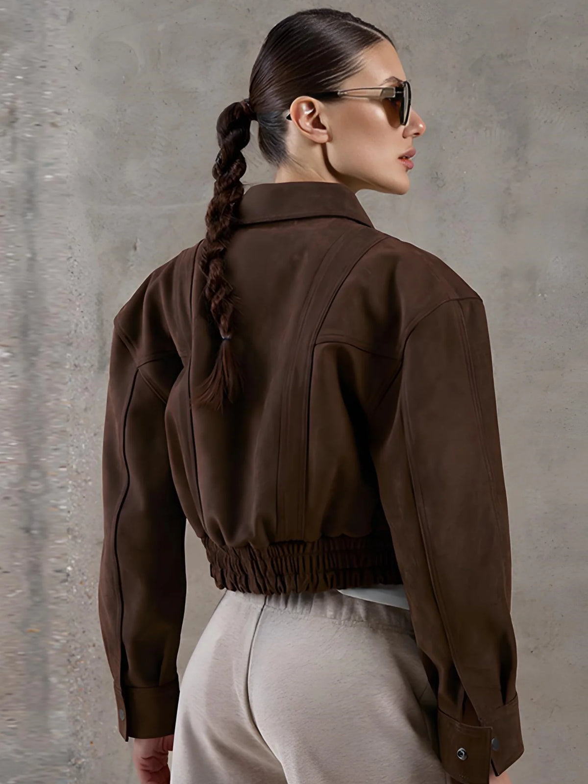 Vintage Women Leather Jacket 2026 New Autumn Winter Solid Zipper Lapel Collar Short Coat Long Sleeve Pockets Fashion Outerwear