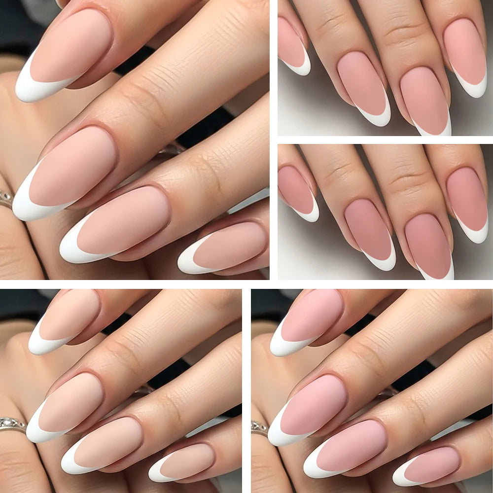 288/360pcs French Tips Press on Nails Almond False Nails Brown/Nude/Pink Acrylic Stiletto Full Cover Fake Nails for Extension