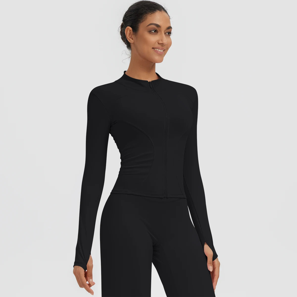 New Women's Stand-Up Collar Yoga Jacket Summer Fitness Sports Solid Color Workout Top Yoga Zipper Long Sleeves Sports Top Coat