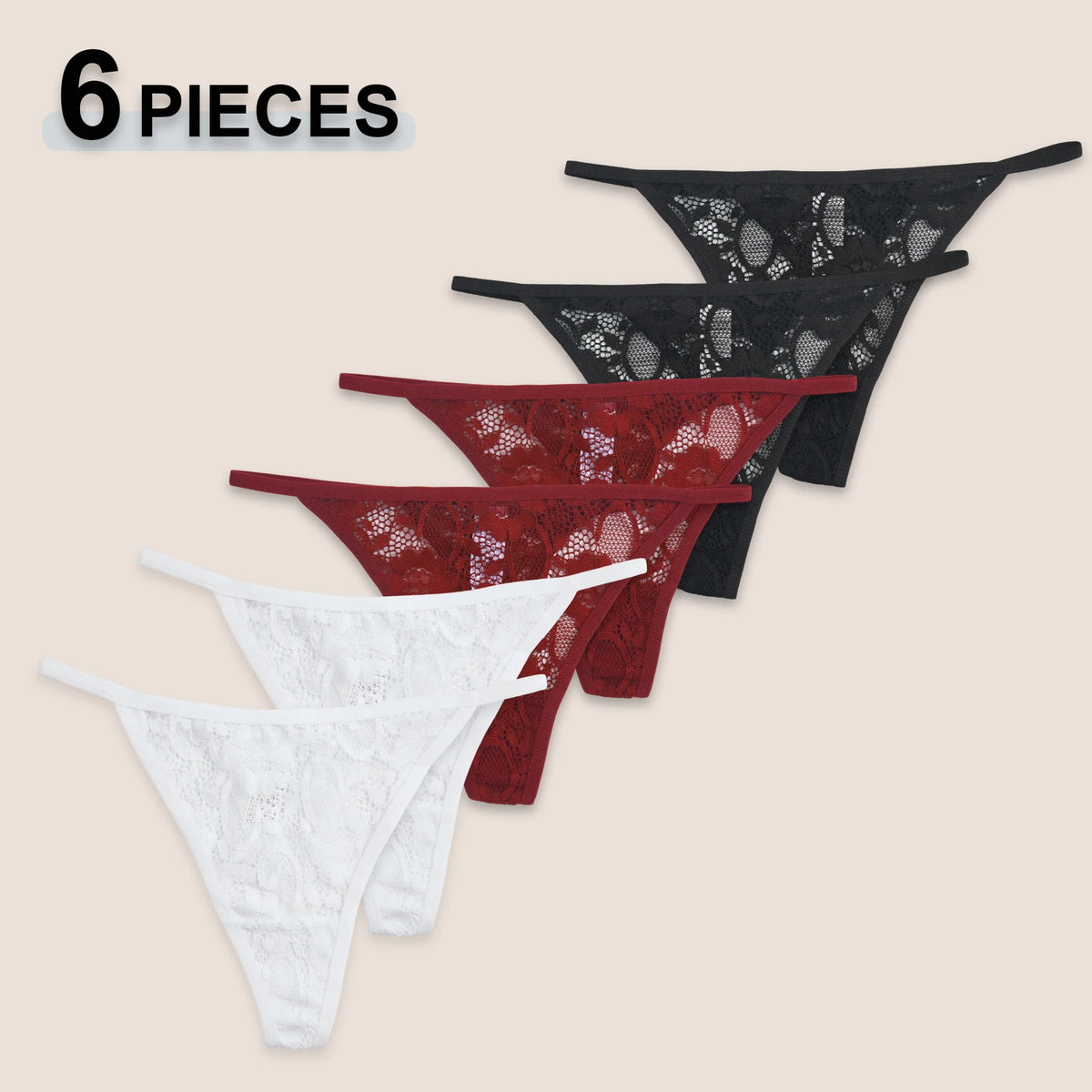 6PCS Elegant Lace Floral G-Strings Women Sexy Thongs Ultra-thin Low Waist T-Back Bikini Underwear Comfy Breathable Lingerie