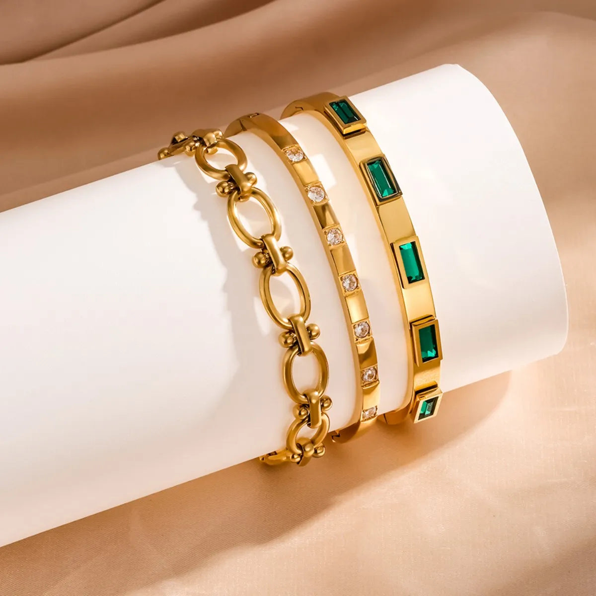 ZAKOL Personality 18K Gold Plated Stainless Steel Cubic Zircon Bracelet for Women Waterproof Fashion Jewelry Gift
