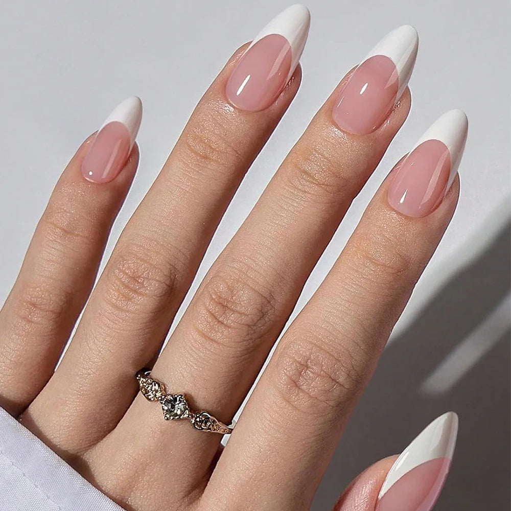 360/150Pcs Full Cover Press On Nails Short Stiletto Almond French False Nails White Edge Wearable Fake Nail Tips Extensions