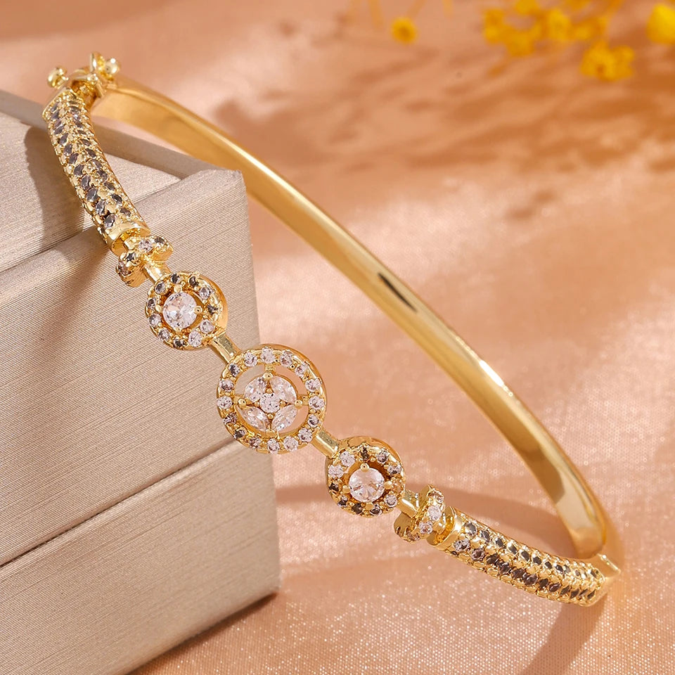 ZAKOL High-end Luxury Round Cubic Zirconia Charm Bracelet for Women Shiny Crystal Jewelry Fashion Accessories