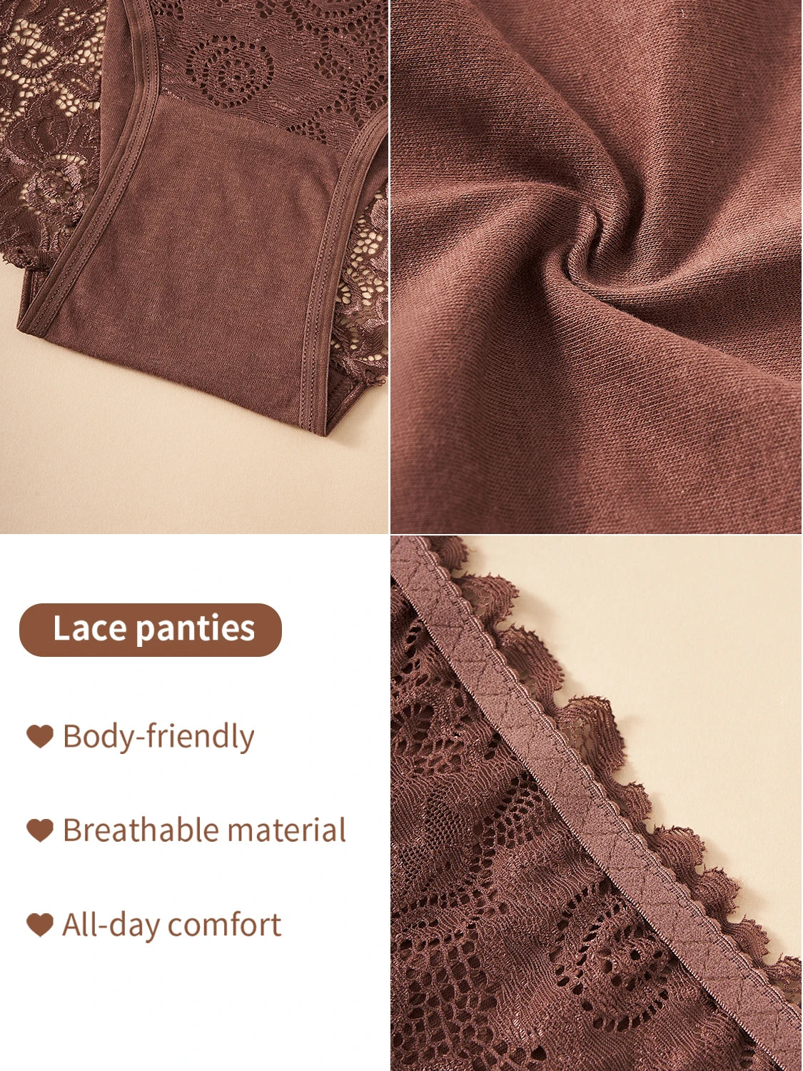 2PCS Hollow Lace Flower Design Sexy Briefs Elegant Women's Underwear Comfortable Breathable Cotton Panties Mid-Rise Lingerie