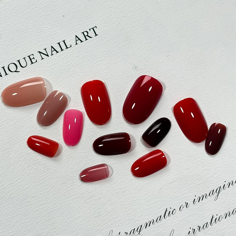 288Pcs Short Almond Full Cover Fake Nail Tips Extensions Red/Nude/Pink Stiletto False Nails for Women DIY Wearable Press on Nail