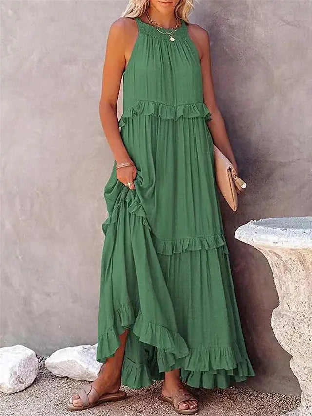 New Arrival Summer Vacation Halter Neck Long Dress – Backless Lace-Up Beach Style