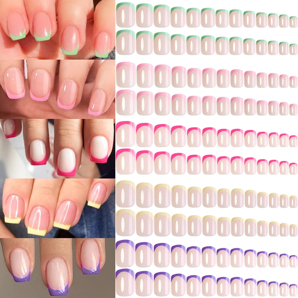 120Pcs Colorful French Square False Nails Short Ballerina Full Cover Fake Nails Artificial Nail Tips Wearable Press On Nails