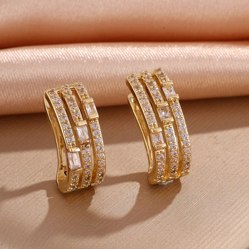 ZAKOL Multi Layer Rectangle Zirconia CZ Hoop Earrings for Women Shiny Crystal Fashion Jewelry For Dating Banquet Wedding