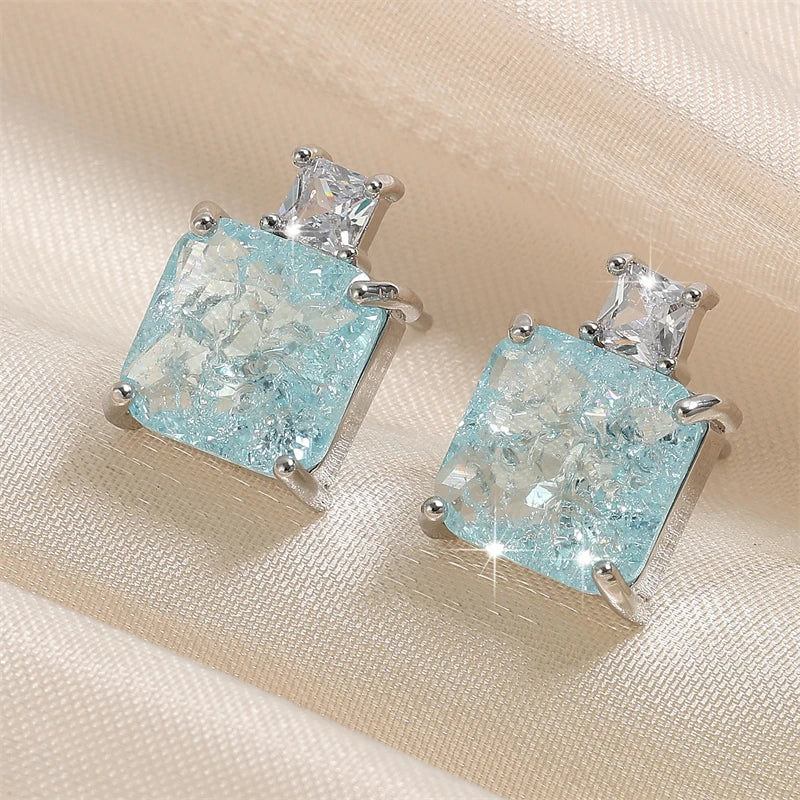 ZAKOL Elegant Ocean Blue Square AAA Zirconia Earring Necklaces Set for Women Exquisite Wedding Party Jewelry Gift for Women