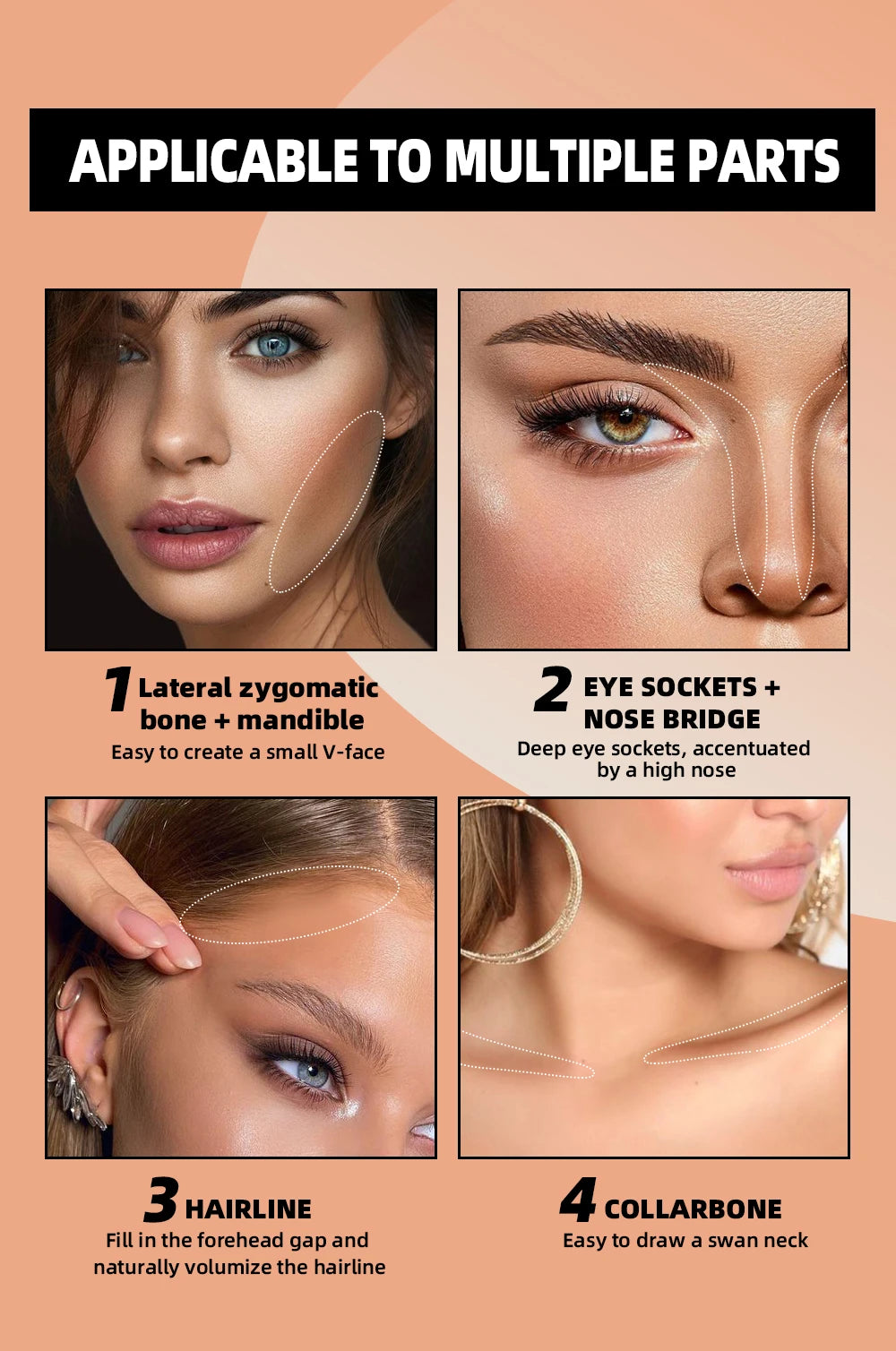 QIBEST Face Bronzer Makeup Contour Shading Powder Trimming Powder Cosmetic Face Concealer Highlighter Bronzer Palette For Women