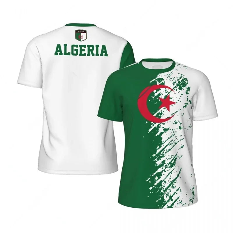 Unisex Algerian Style Short Sleeve T Shirt Green White Red Graphic Print Breathable Fabric Summer Casual Street Football Wear