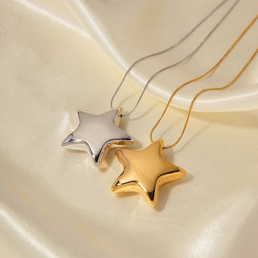 ZAKOL New Star Shaped Pendant Hanging Stainless Steel Necklace for Women Trendy Daily Versatile Jewelry