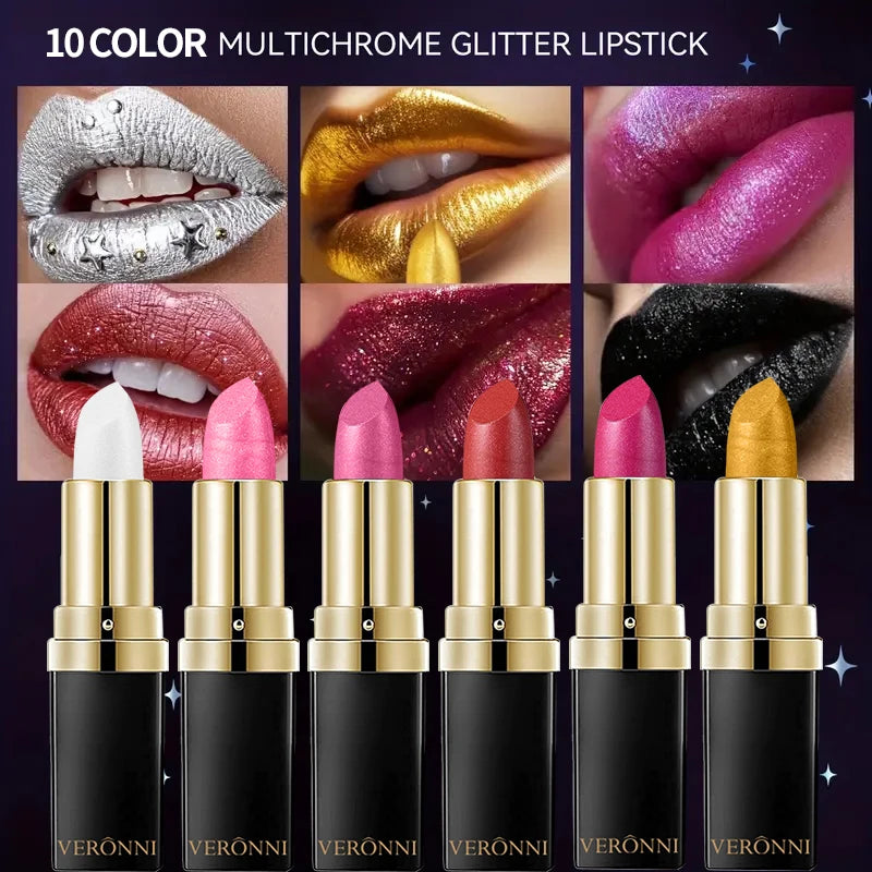 Pearly Glitter Velvet Lipstick,Metallic,Waterproof,Long-lasting,Shimmer,Diamond Lipstick,Glitter Lip Gloss, Lip Cosmetic Makeup