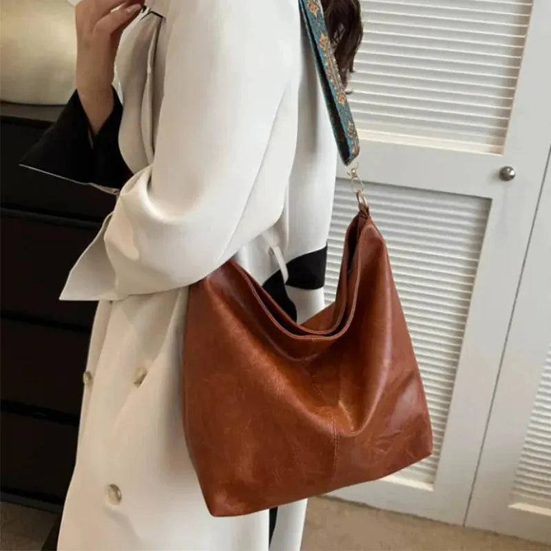 New high-end texture retro handbag bucket bag for men and women, large capacity crossbody bag