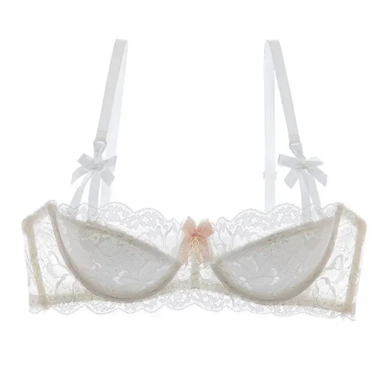 MOYISU 1/2 Ear AB Cup Pure Desire Girl Bra Set | Pull-up Bra Set With Bow Breathable French Lace Bra | Anti-Slip Cup Date Night