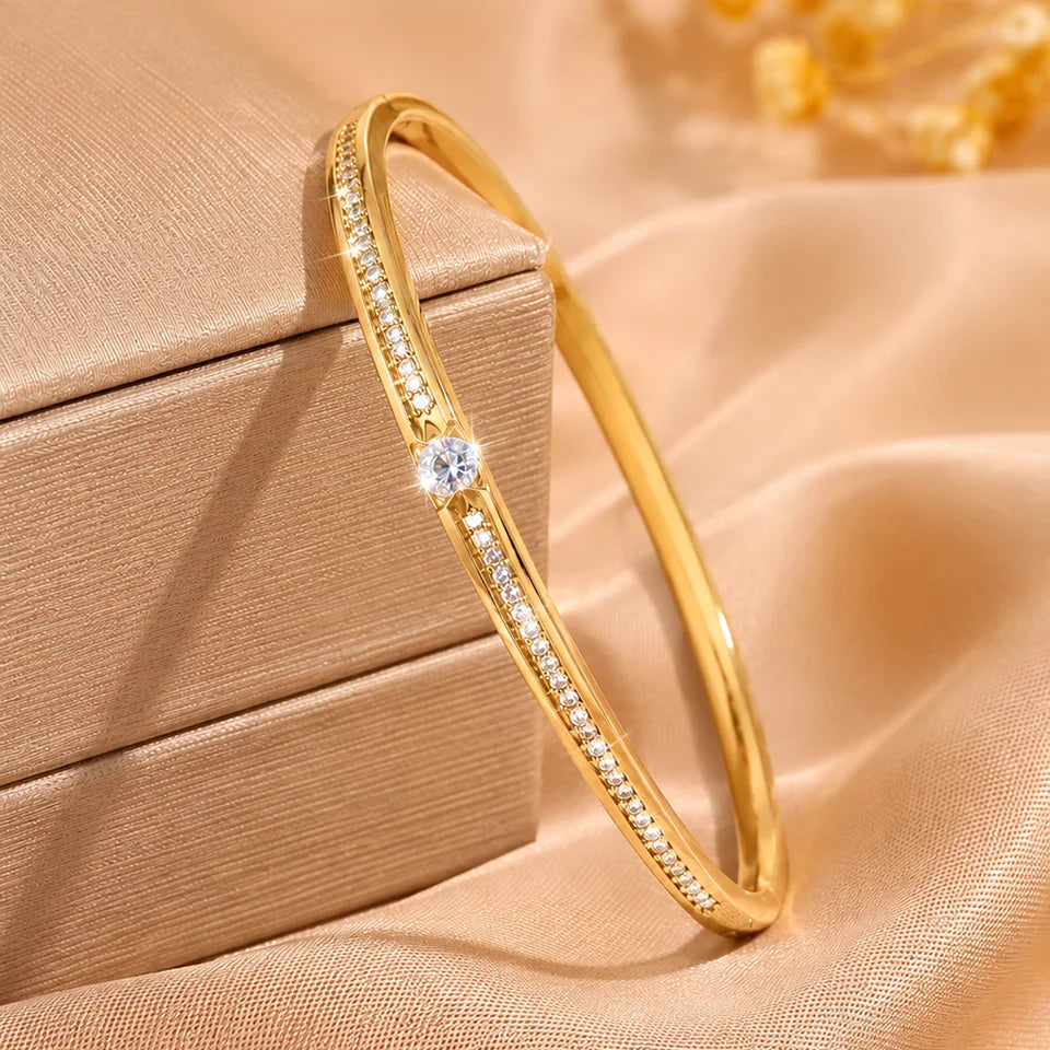 ZAKOL 5/1pcs Sparkling Zirconia Inlaid Stainless Steel Copper Bracelet Set for Women Luxury Shiny Zircon Stackable Jewelry Gift