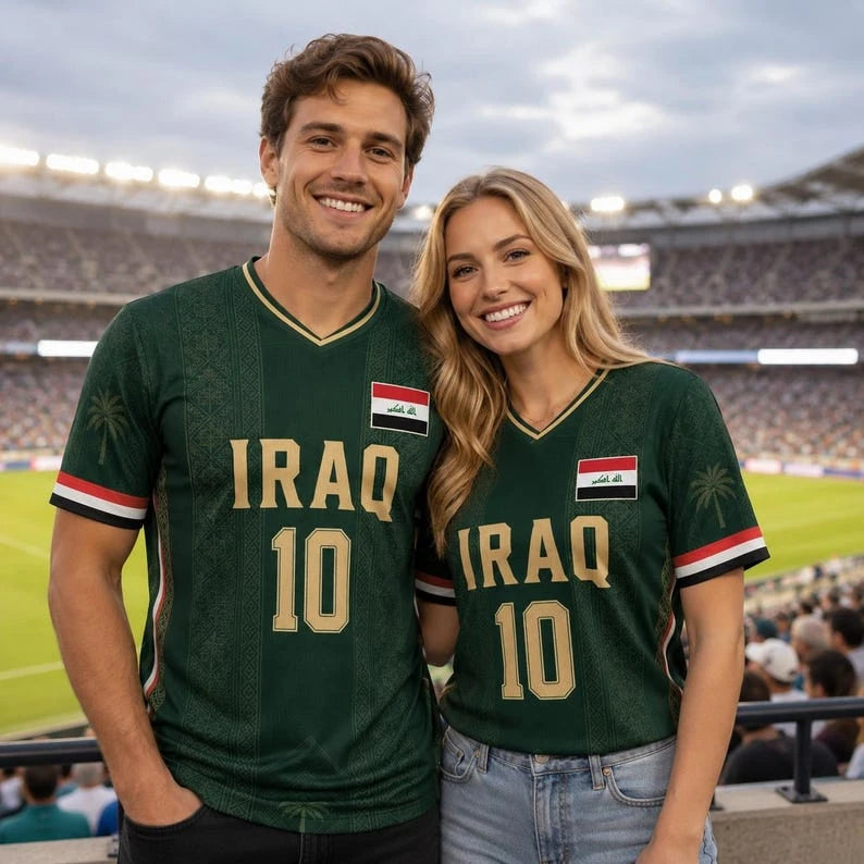 Iraqi football fan jerseys V-neck jerseys Arabic-patterned T-shirts children's gifts match uniforms cycling and hiking gear
