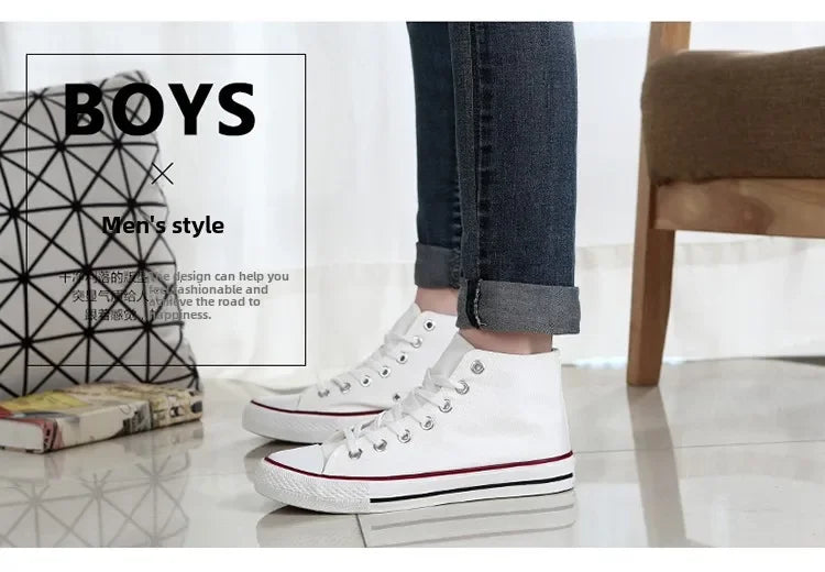 Men’s High-Top Canvas Sneakers – Lace-Up Flat Sole Shoes (A18-B6638)