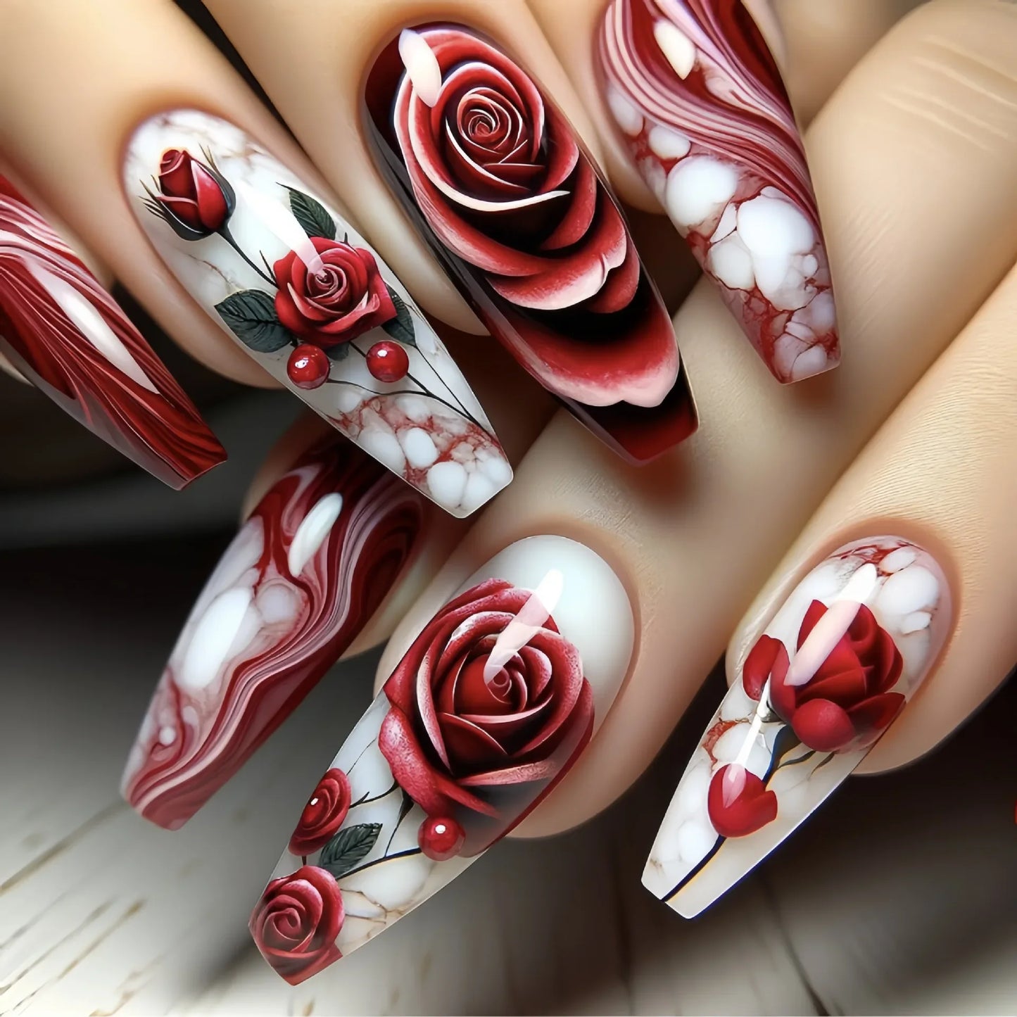 24Pcs Solid Black Short False Nails with Rose Pattern Design Ballerina Square Artificial Full Cover Press on Nail Tips for Girls