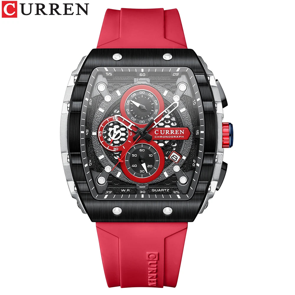 CURREN Fashion men watch brand unique square design luxury quartz sports tape watches men waterproof