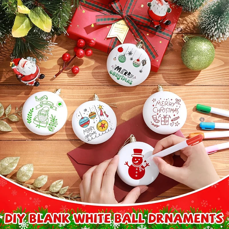 10/30pcs 8cm/3.15in White Round Blank Ball Ornaments with Silvery Wire for DIY Christmas Tree Hanging Decoration