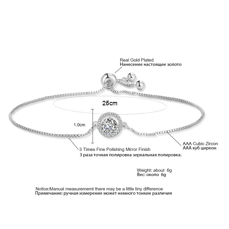 ZAKOL Simple Elegant Blue Turquoise Round CZ Adjustable Chain Bracelet Cute Daily Accessories for Women Girls