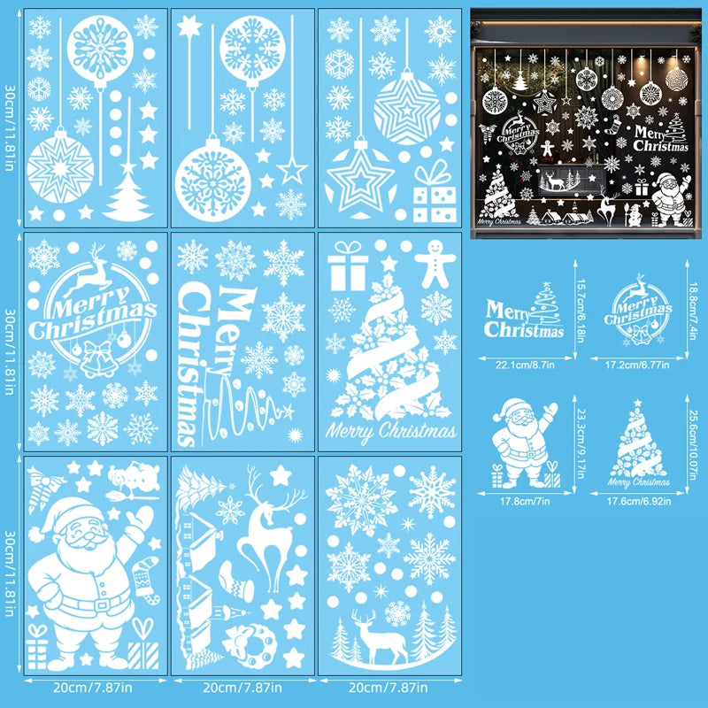 9 Sheets Christmas Snow Castle Window Clings, PVC Christmas Window Decals for Glass Windows, Winter Holiday Decorations