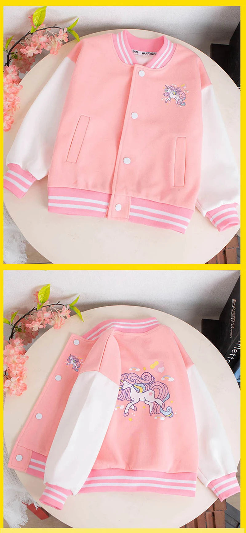 3-12 Years Girls Baseball Coat Spring Autumn Cute Cartoon Unicorn Outerwear Fashion Teenage Girl Sport Jacket Kids Clothes