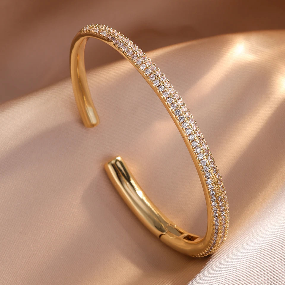 ZAKOL Luxury Elegant Water Drop AAA Cubic Zirconia Open Bracelet for Women Dubai Bridal Wedding Party Jewelry