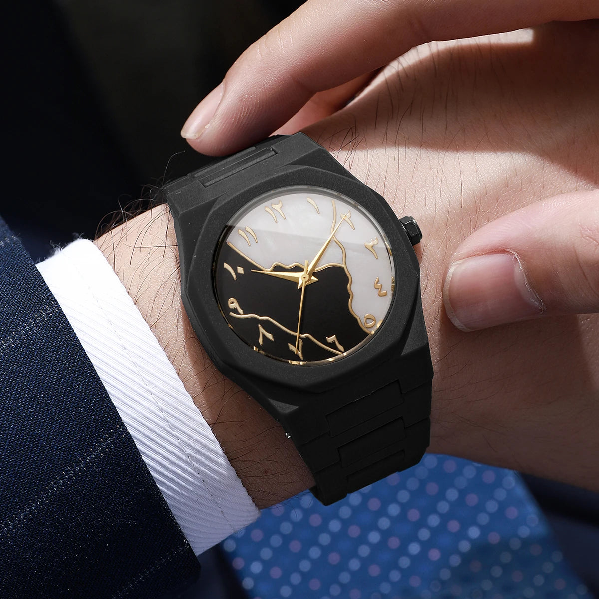 Fashio Marble Texture Unisex Watches Casual Arabic Dial Plastic Band Men Quartz Watch Clock Relogio Masculino（Without Box）