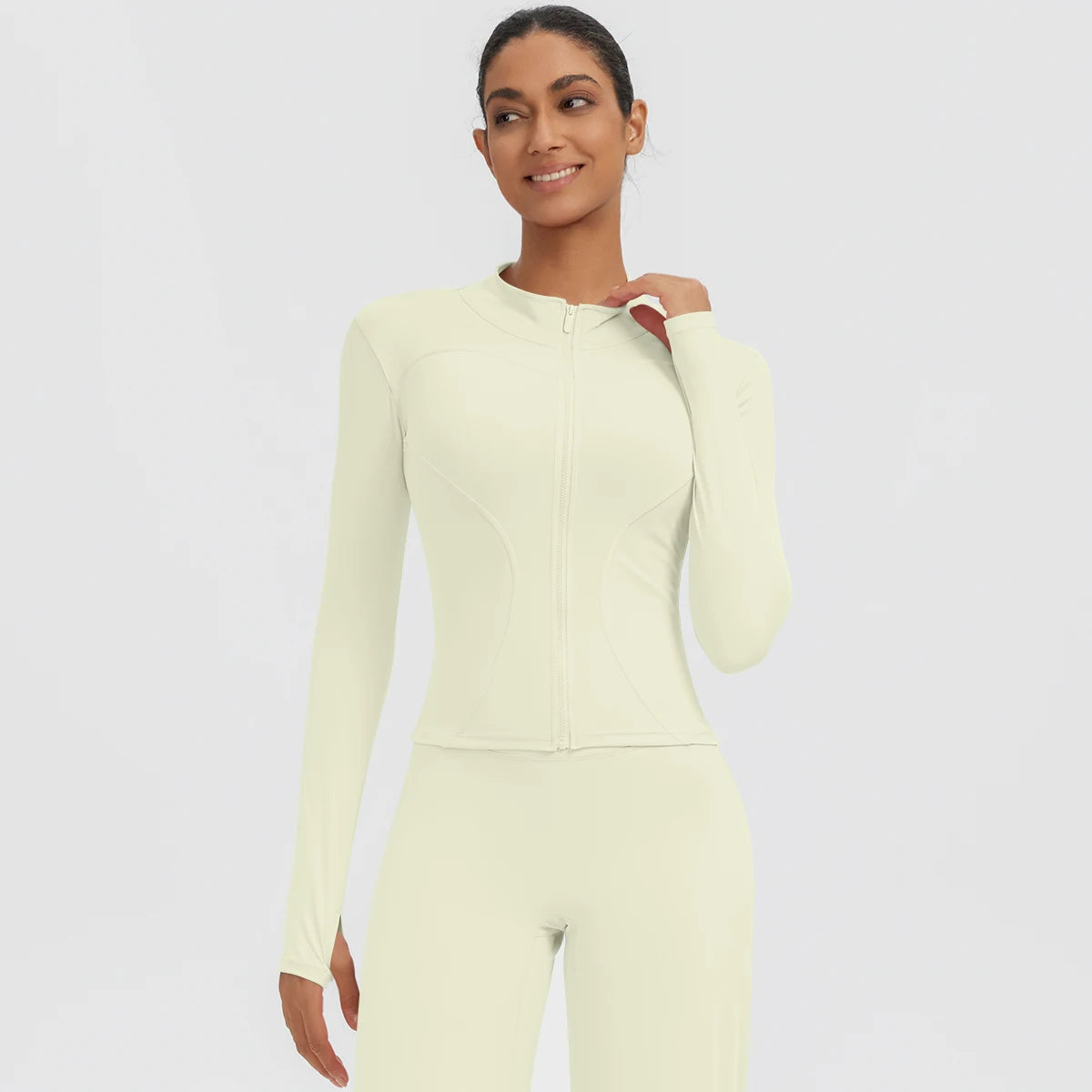 New Women's Stand-Up Collar Yoga Jacket Summer Fitness Sports Solid Color Workout Top Yoga Zipper Long Sleeves Sports Top Coat