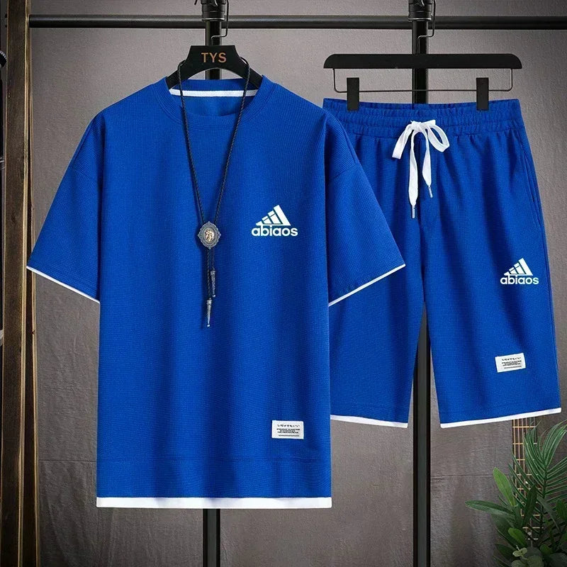 2026 Men’s Casual Waffle Sports Set – T-Shirt & Shorts