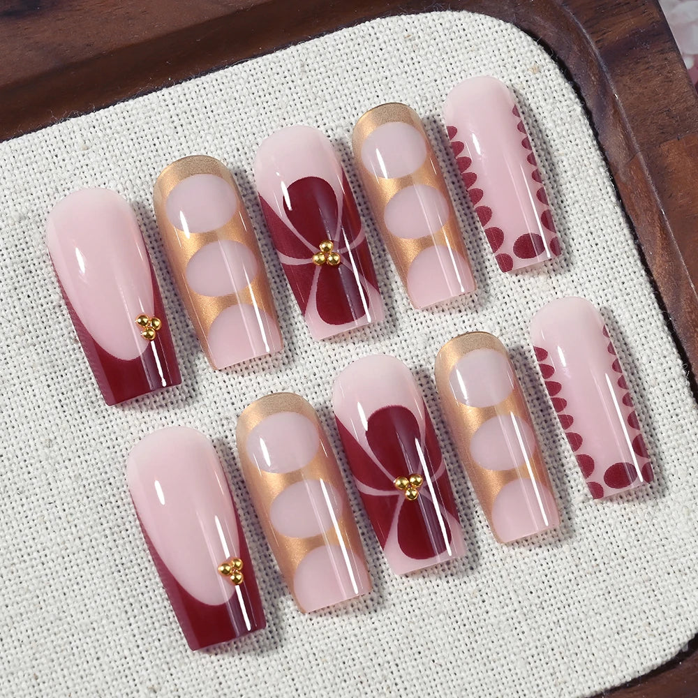 24pcs/box Fake Nail Long Ballet Reusable Acrylic Press On Nails Artificial Nails Full Cover False Nail Tips with Jelly Stickers