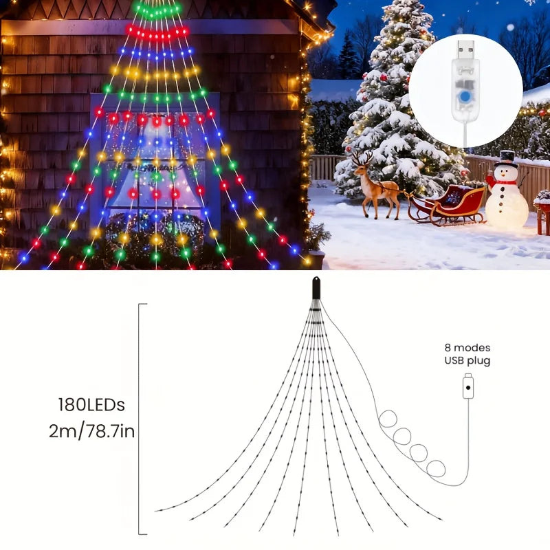 USB Waterfall Decorative Light String, 8 Modes of Lighting,Suitable for Gardens, Wedding, Halloween, Christmas Decoration Gift