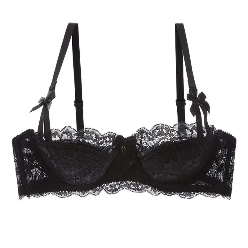 MOYISU 1/2 Ear AB Cup Pure Desire Girl Bra Set | Pull-up Bra Set With Bow Breathable French Lace Bra | Anti-Slip Cup Date Night