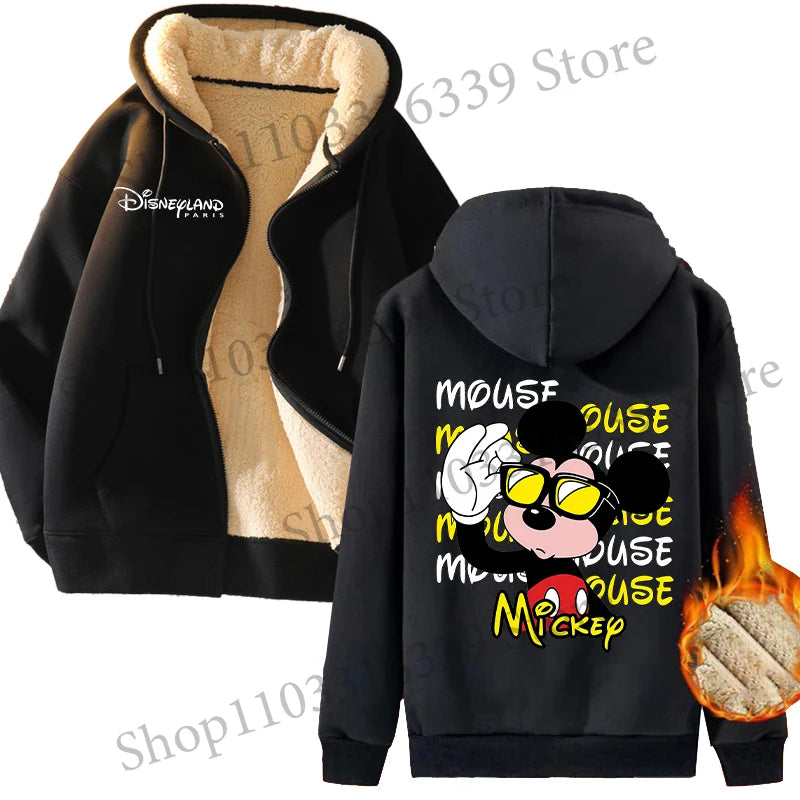 Mickey Mouse Sweatshirt Coat Male Female Autumn Winter New Thicken Long Sleeve Hooded Tops Outerwear Cartoon Clothing Xmas Gift