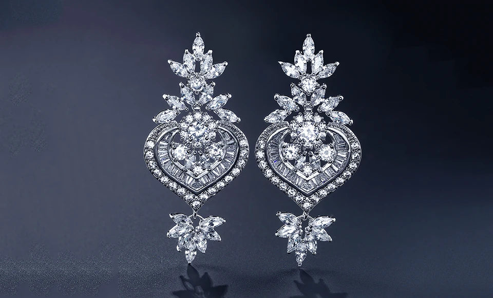 Luxury Big Clear Zircon Long Dangle Earrings Exquisite Shiny CZ Bridal Earring for Women Wedding Jewelry