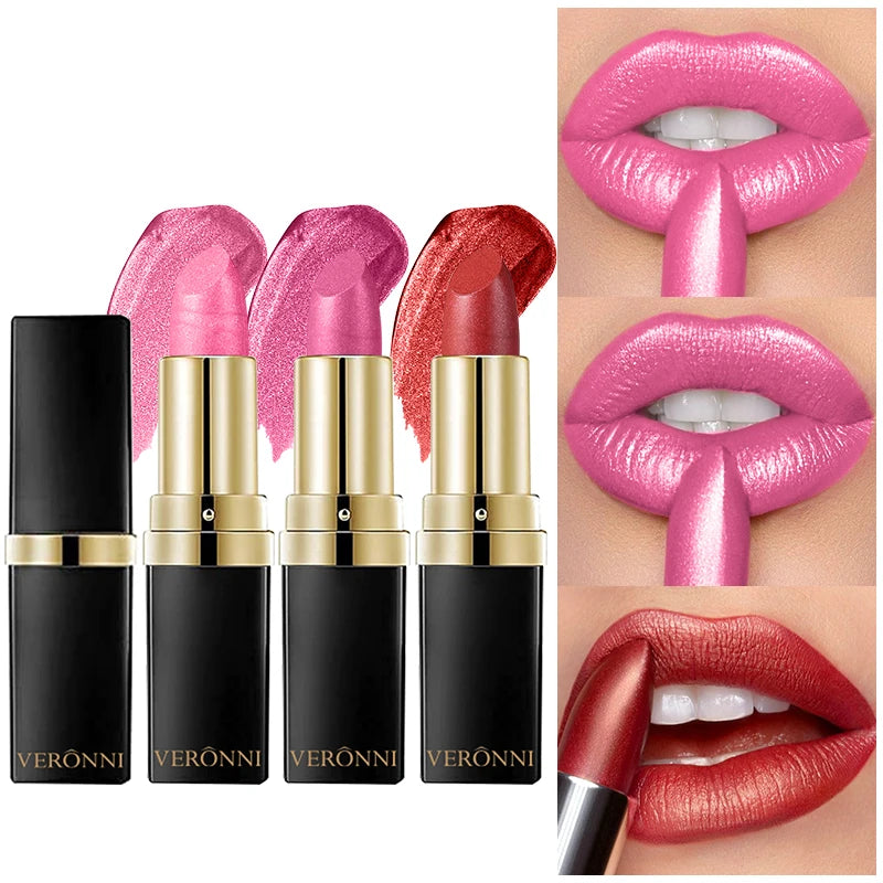 Pearly Glitter Velvet Lipstick,Metallic,Waterproof,Long-lasting,Shimmer,Diamond Lipstick,Glitter Lip Gloss, Lip Cosmetic Makeup