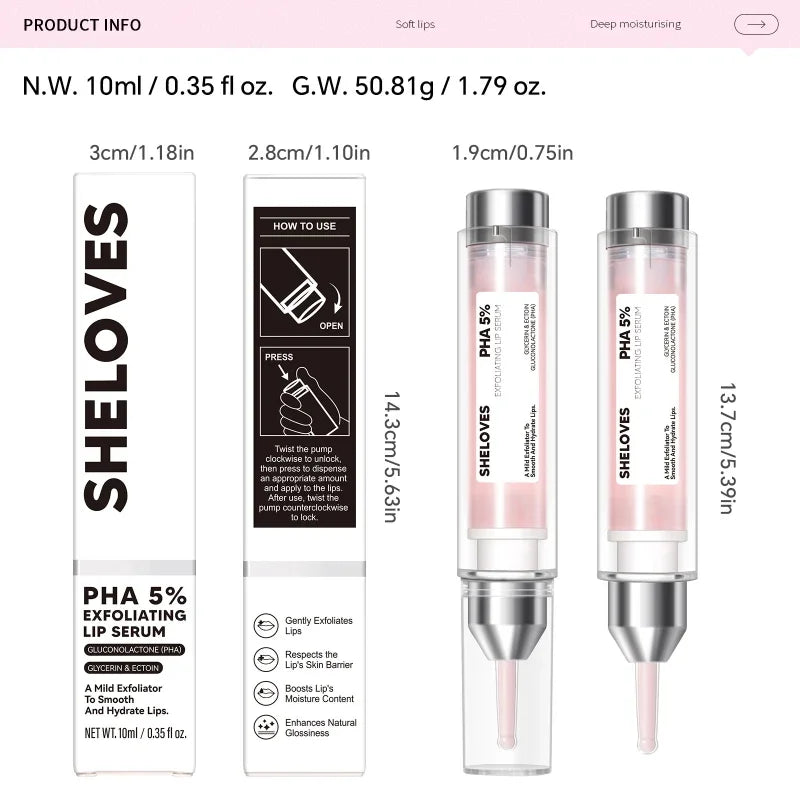PHA 5% Exfoliating Lip Serum 10ml Nourishing And Plumping Lip Serum Relieves Dry Lips Gentle Non Irritating Repair Lips Essence
