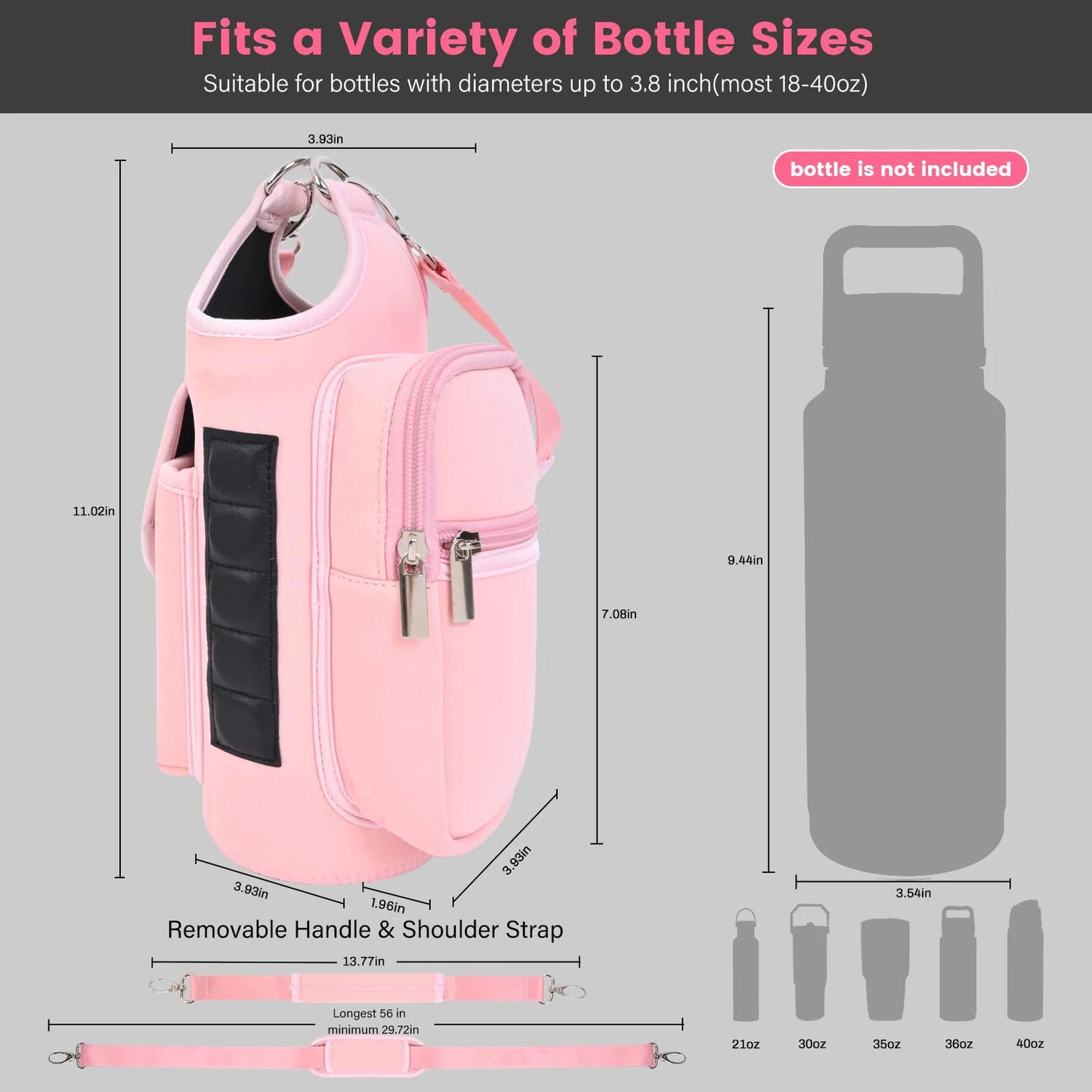 Magnetic Gym Bag Water Bottle Carrier Holder with Adjustable Shoulder Strap, 40oz Magnets Magnetic Gym Bag Bottle Pouch Sling