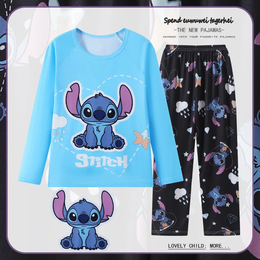 New Pajama Boys Girls Pajamas Set Stitch Clothing Sets Kids Long Sleeve +Pant 2Piece Children Home Clothing Girl Nightgown